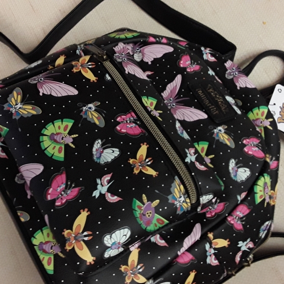 Pokemon Loungefly Black Backpack Venomoth Butterfree faux leather NWT - Picture 5 of 10